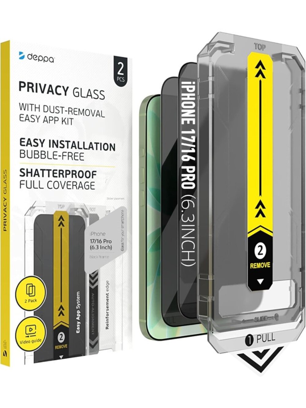2-Pack Privacy Screen Protector for iPhone 17/16 Pro - 9H Tempered Glass, Easy